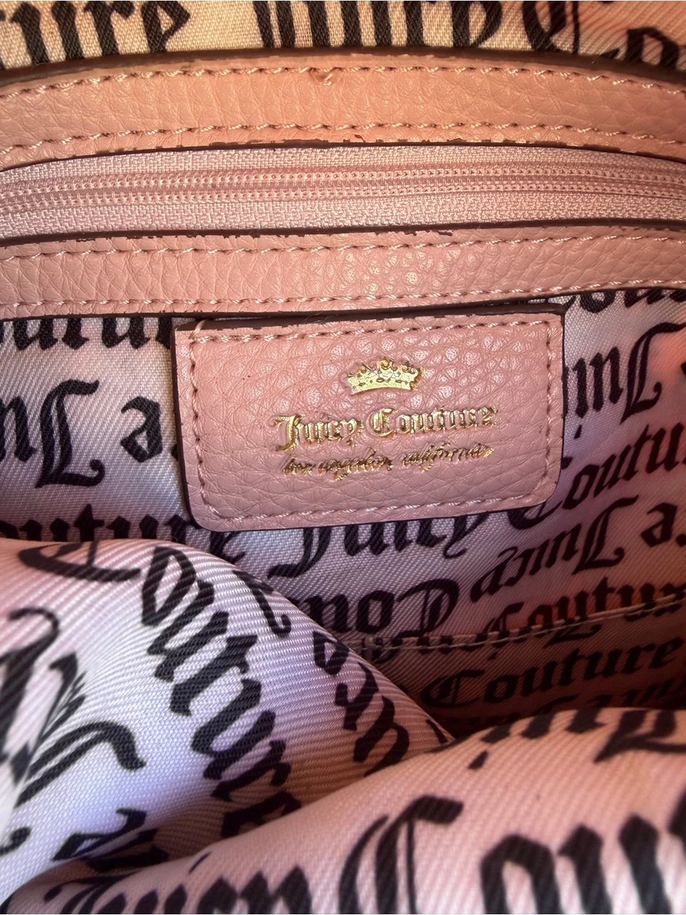 Juicy Couture Blush Pink Studded Logo Backpack with Gold Accents